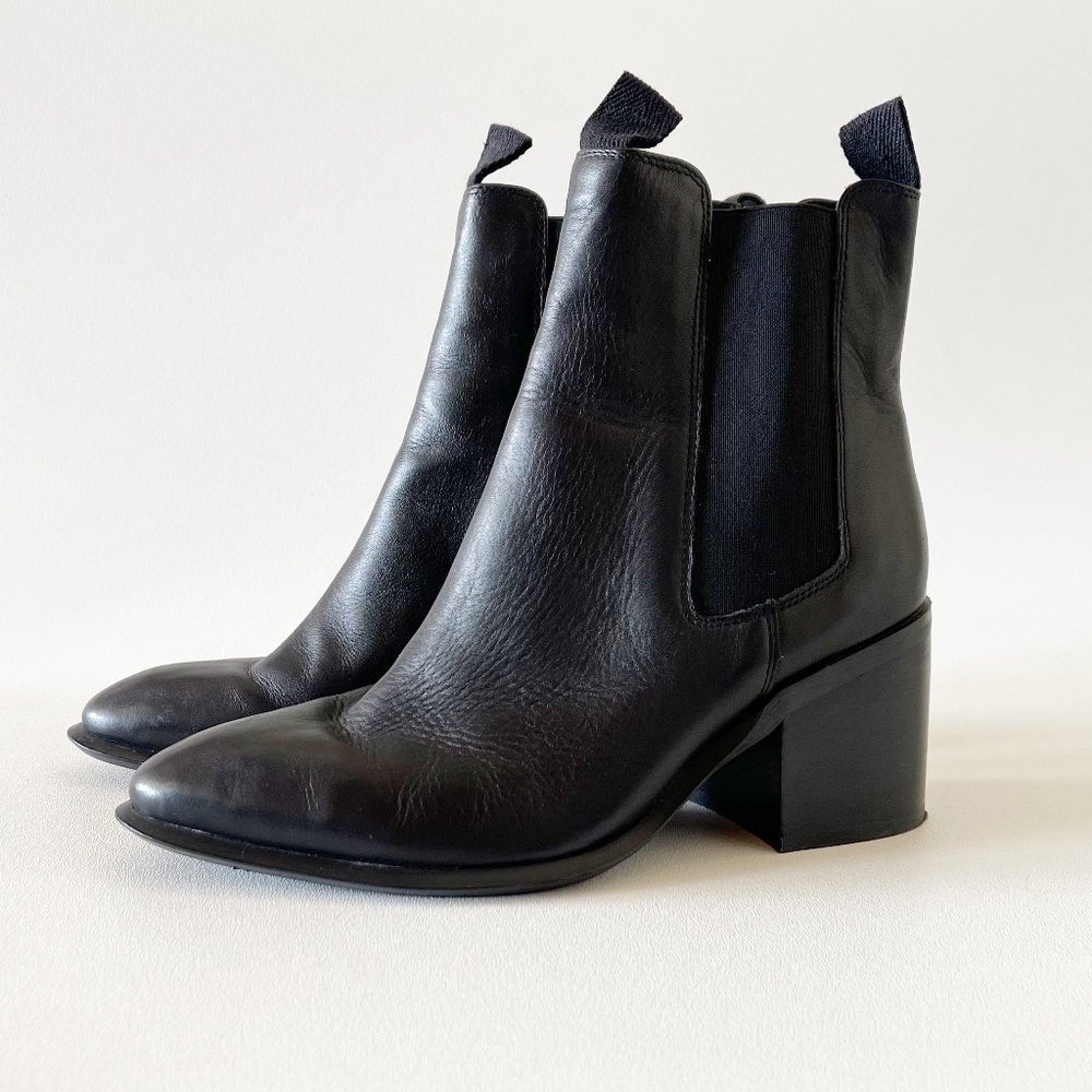 Tony Bianco Black Leather Block Heel Ankle Boots